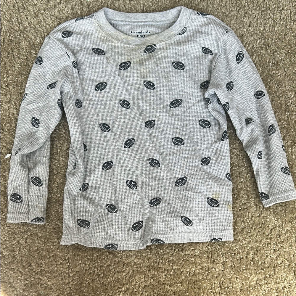 Cat & Jack Gray Long Sleeve Kids Tee with Football Pattern